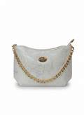 Elegant Marble-Effect Shoulder Vegan Leather Bag with Detachable Gold Chain & Detachable Strap