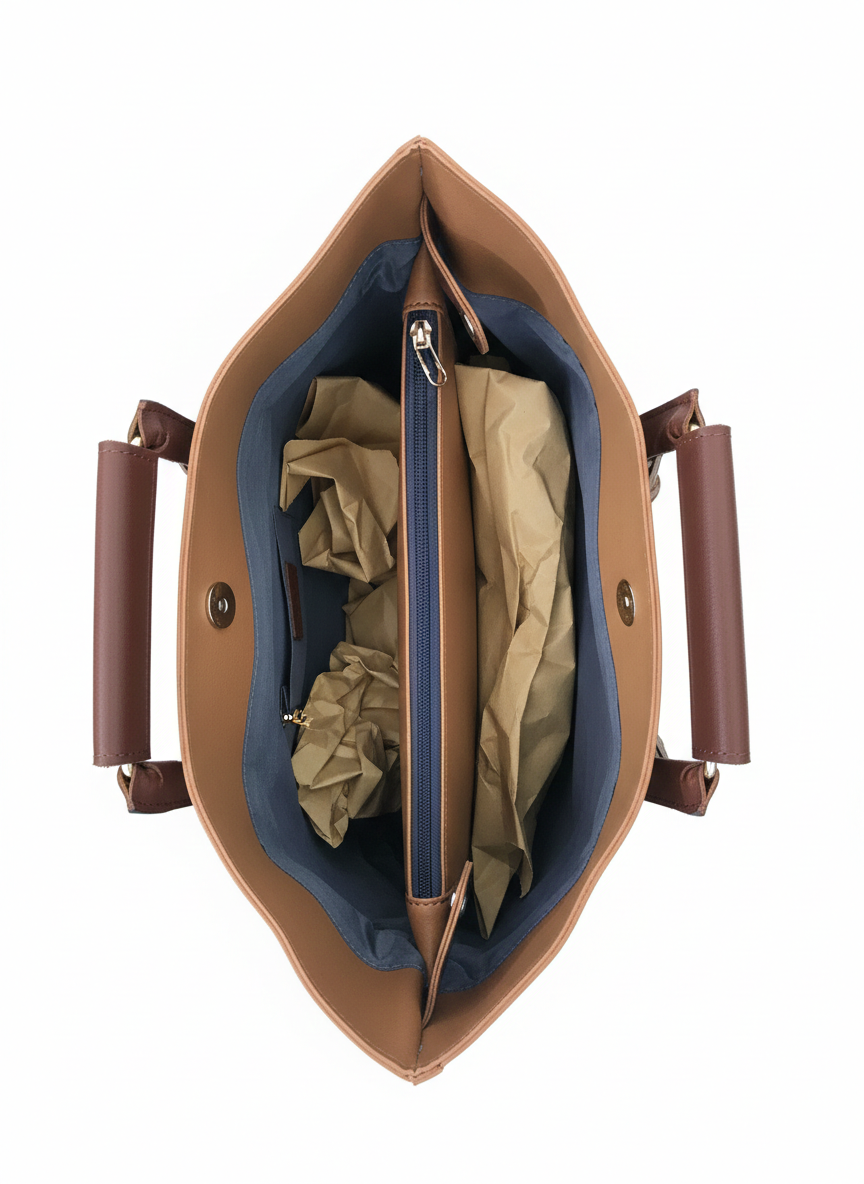 Large Synthetic Tote with Two-Tone Detailing