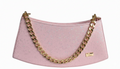 Sparkly Baby Pink Curve Vegan Leather Bag with Chunky Gold Chain Strap