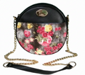 Floral Print Round Crossbody Synthetic Bag with Gold Chain Strap