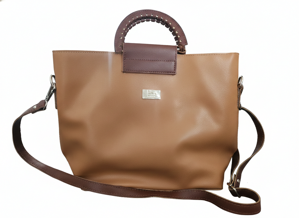 Large Synthetic Tote with Two-Tone Detailing