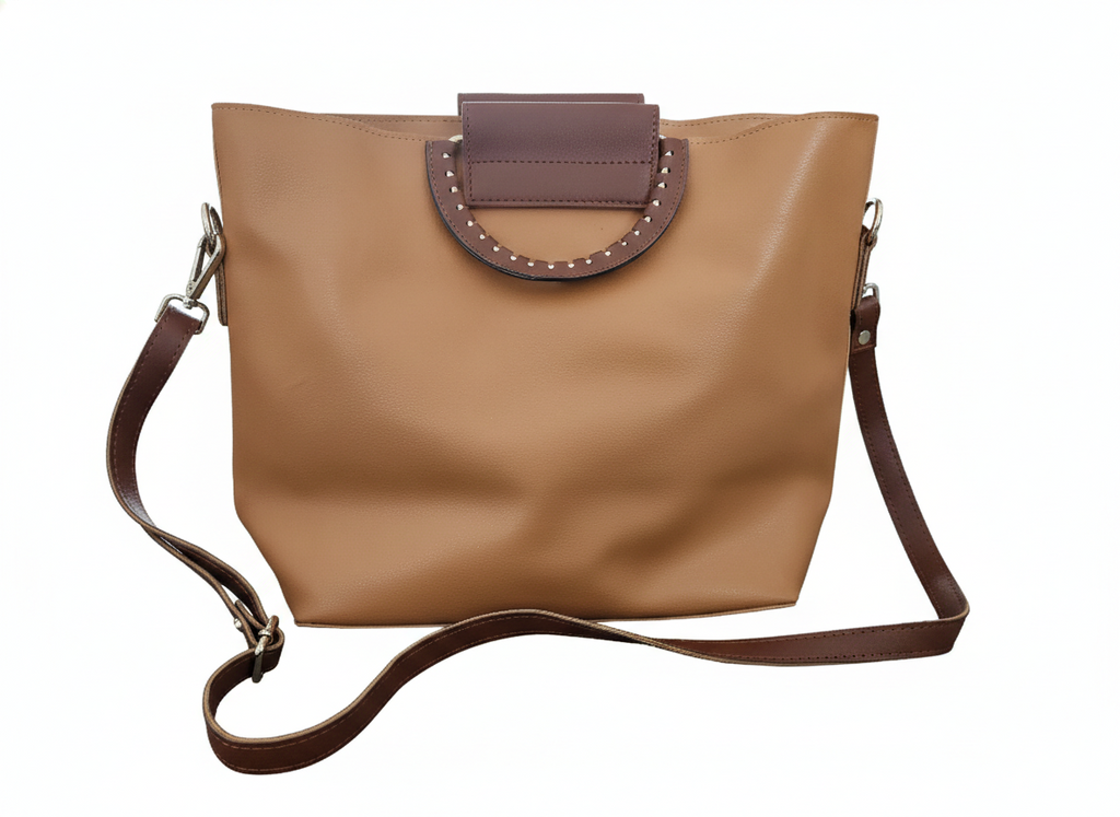 Large Synthetic Tote with Two-Tone Detailing