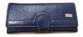 Navy Blue Pebbled Leather Clutch Wallet with Contrast Stitching
