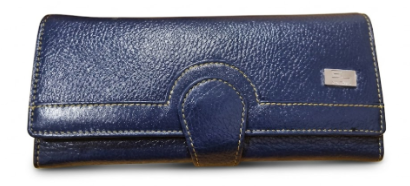 Navy Blue Pebbled Leather Clutch Wallet with Contrast Stitching