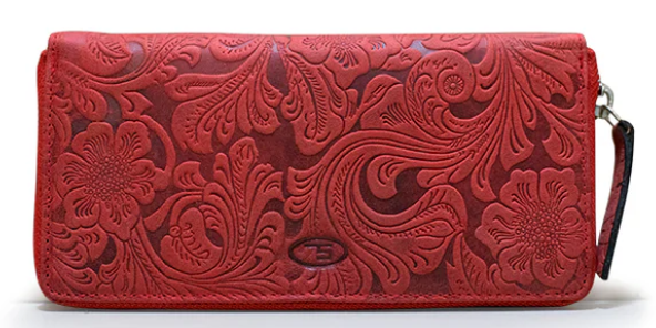 Premium Red & Brown Suede Leather Ladies Wallet – Multi-Slot Zippered Clutch
