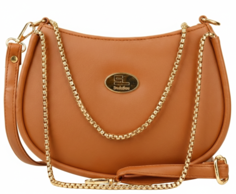 Women’s Versatile Synthetic Sling Handbag with Dual Compartments and Metal Chain Handles