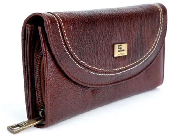 Classic Mahogany Brown Textured Leather Continental Wallet