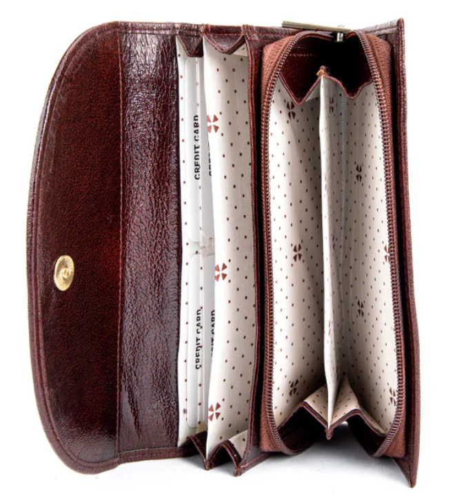Classic Mahogany Brown Textured Leather Continental Wallet