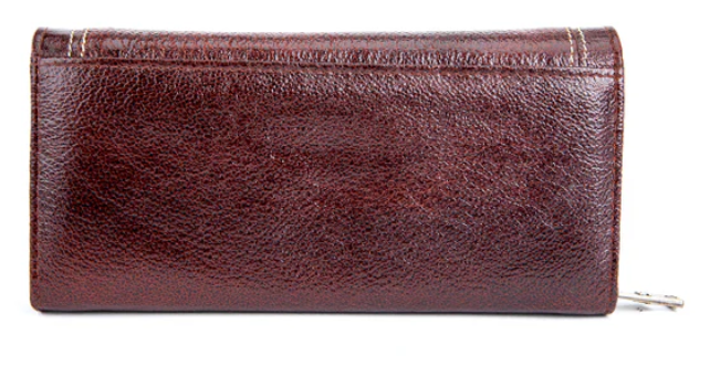 Classic Mahogany Brown Textured Leather Continental Wallet